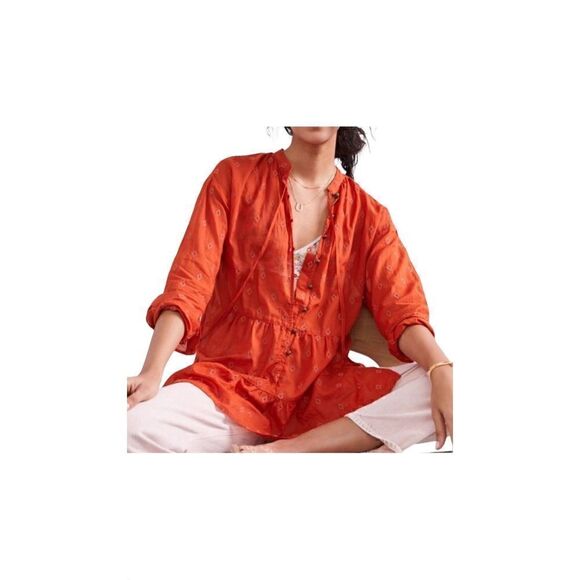 Anthropologie Pilcro harvest orange tiered tunic with metal button accents down - Picture 2 of 16